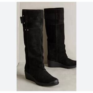 Sorel Sz 7.5 Toronto Black Suede Wedge Tall Boots Waterproof Chunky Sole